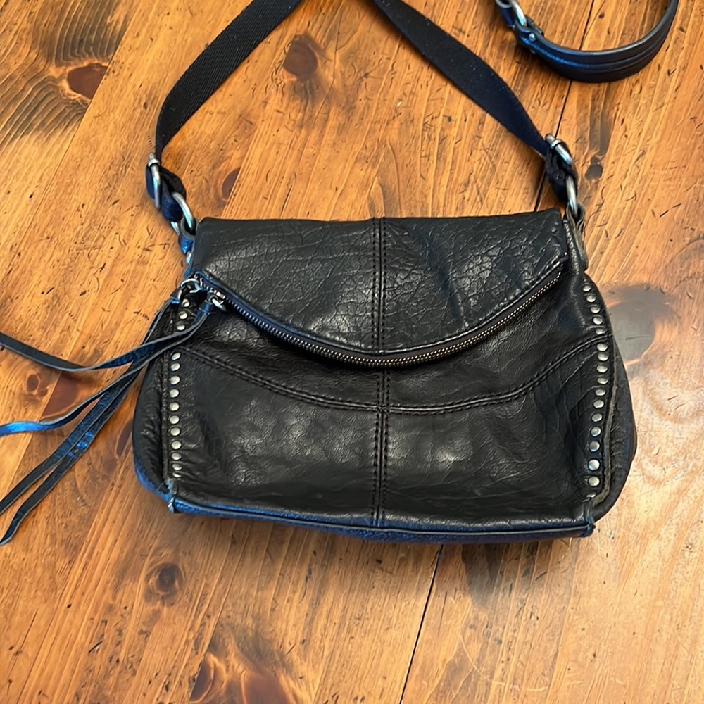 The Sak Black Leather Silver Studded Silverlake Shoulder Crossbody Purse